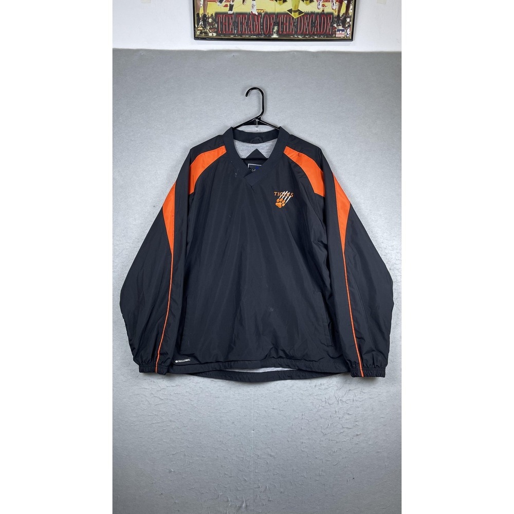 Holloway Pullover Mens Large Black Orange Tigers V Neck Lined Windbreaker Jacket